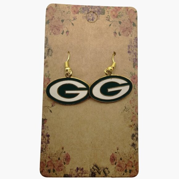 Green Bay Packers Logo Earrings Peter David Inc NFLP 1994 Vintage Oval Dangle - Picture 1 of 7